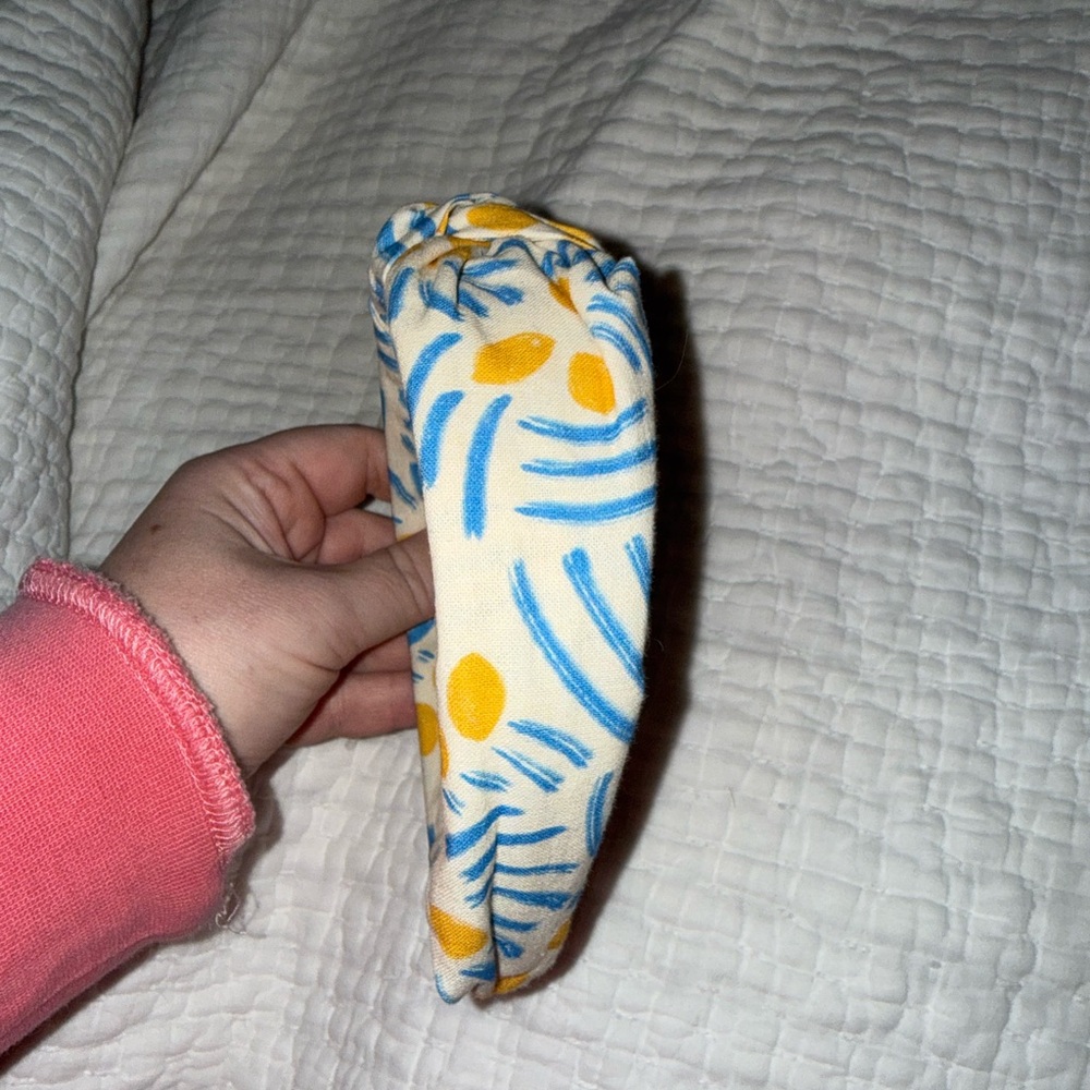Anthropologie Cream Headband with Blue Stripes and Yellow Dots - Picture 3 of 3